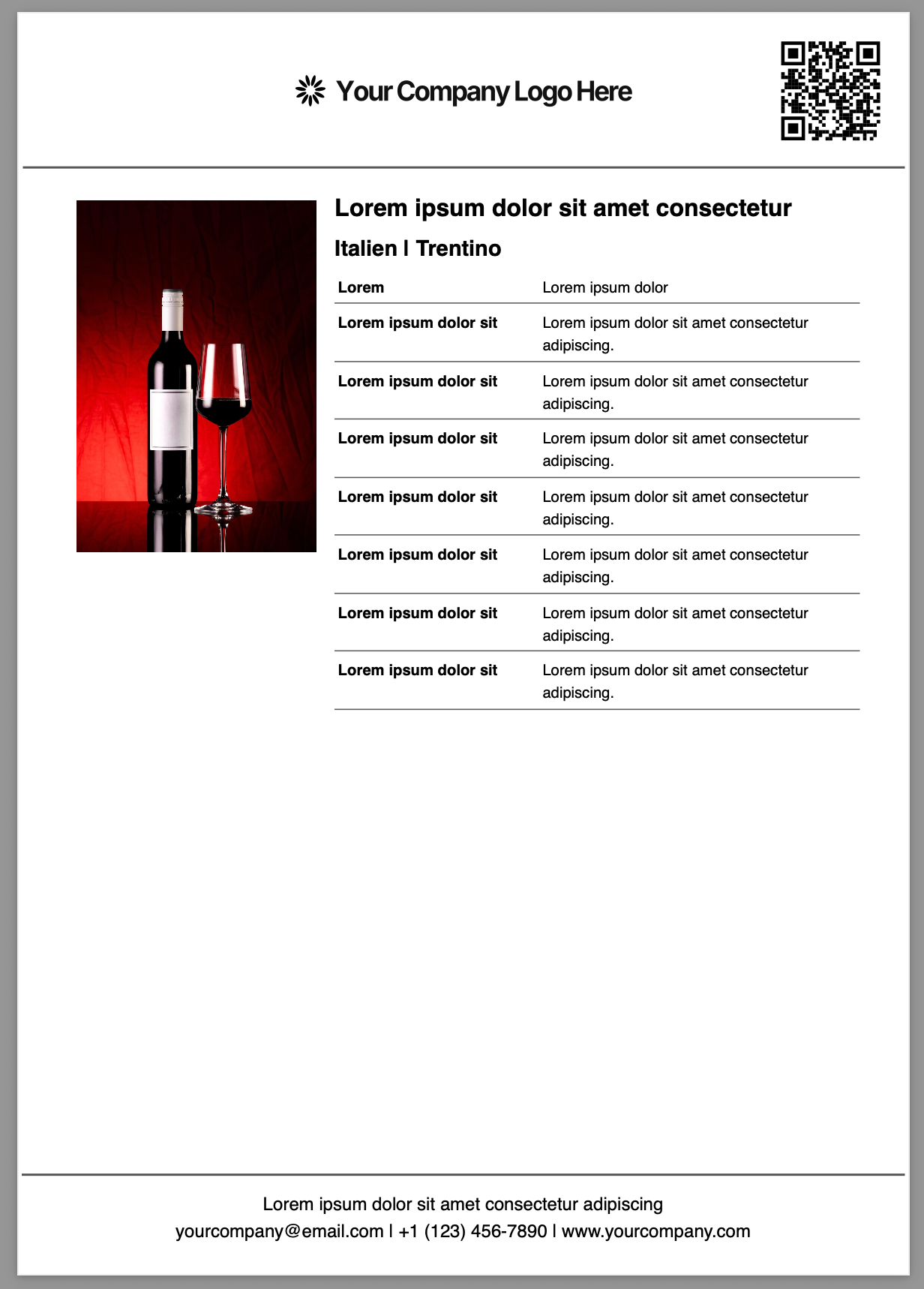 Wine Tearsheet Custom Template